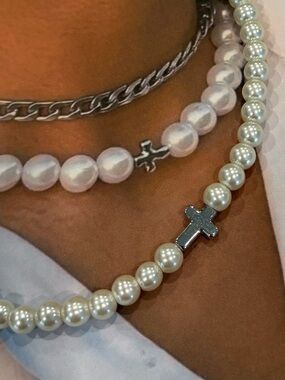 Unisex 16 Inch Pearl Choker Necklace Men's Minimalist Grunge